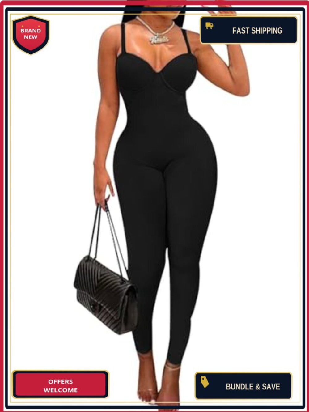 Sexy Bodycon Jumpsuit Sleeveless Spaghetti Strap Built-in Bra Clubwear